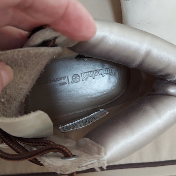 Timberland Boots, Size 7.5, Mushroom Taupe, Satin Heel, New Laces - Picture 10 of 12